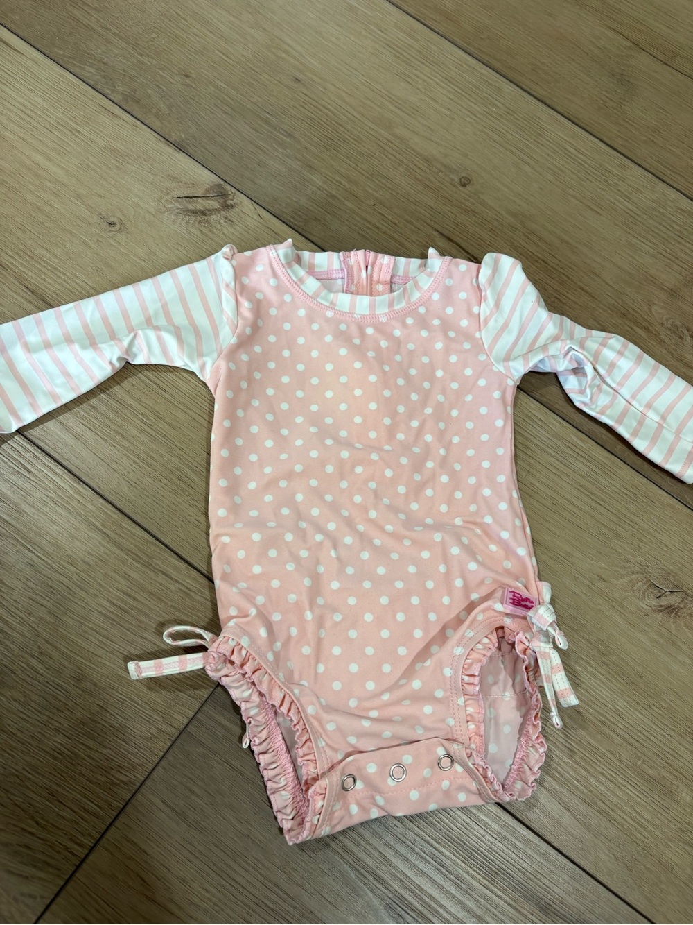 Ruffle Butts Pink Polka Dot Long-Sleeve One-Piece